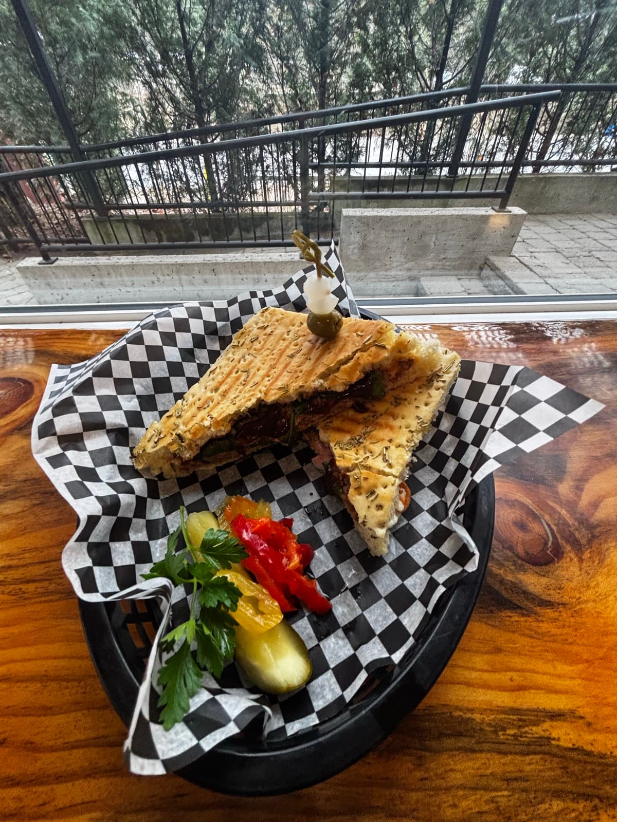 Toasted panini in a basket